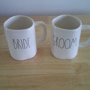 Rae Dunn Ivory with Black Writing Bride and Groom Coffee/Tea Mug Set by Magenta